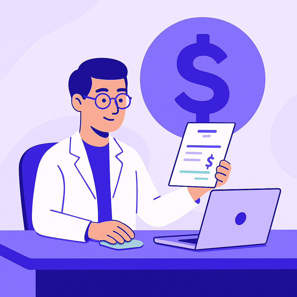Doctor getting paid illustration